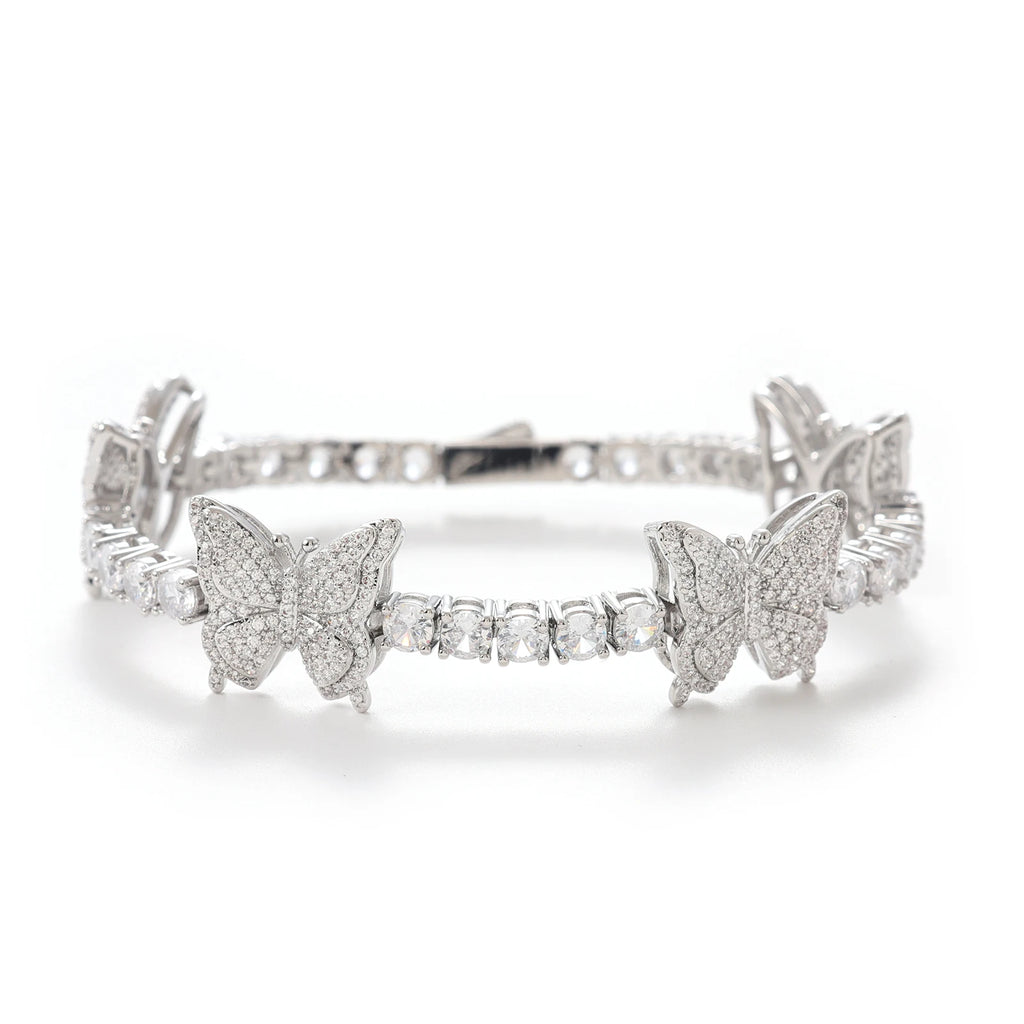 Elegant Women's 16mm Tennis Chain Iced Out Brass 5A+ Zircon Sparkling Butterfly Gold Plated Fine Jewelry