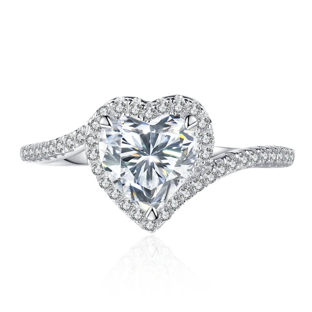 1.2 Carat 7mm Heart-Shaped Zircon S925 Sterling Silver Wedding Ring Fine Jewelry