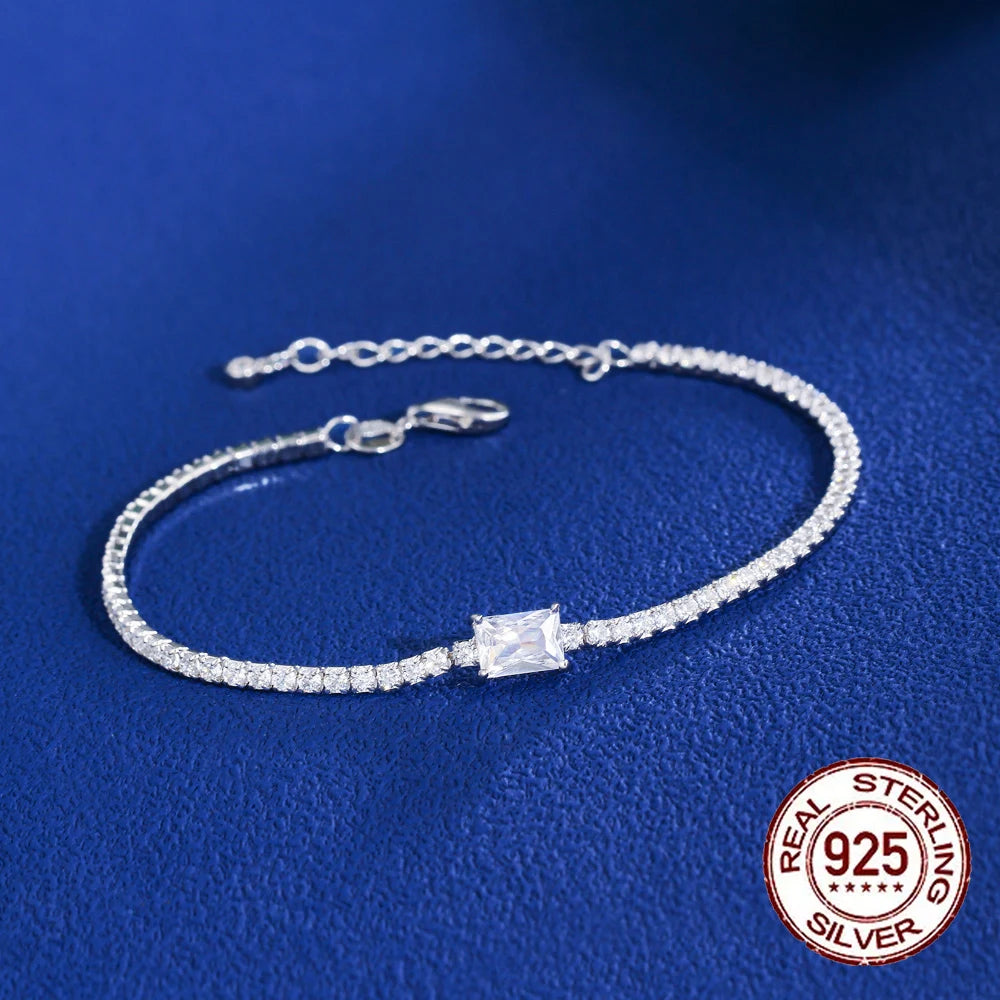 Dazzling Cubic Zirconia Charm 925 Sterling Silver Party Wedding Chain Bracelet Fit for Women Jewelry Accessories