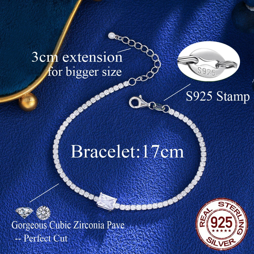 Dazzling Cubic Zirconia Charm 925 Sterling Silver Party Wedding Chain Bracelet Fit for Women Jewelry Accessories