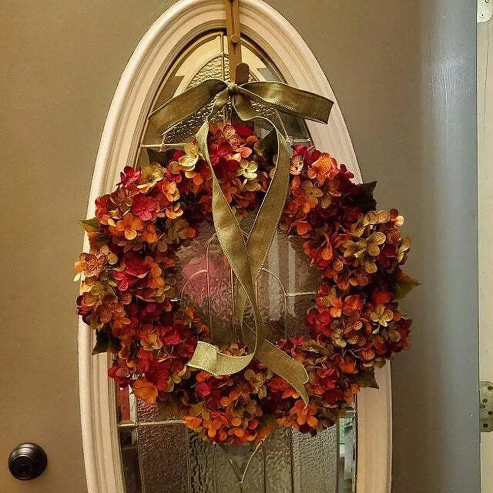 Couronne d’automne – Décoration florale Thanksgiving avec hortensias et ruban