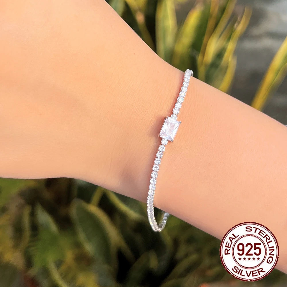 Dazzling Cubic Zirconia Charm 925 Sterling Silver Party Wedding Chain Bracelet Fit for Women Jewelry Accessories