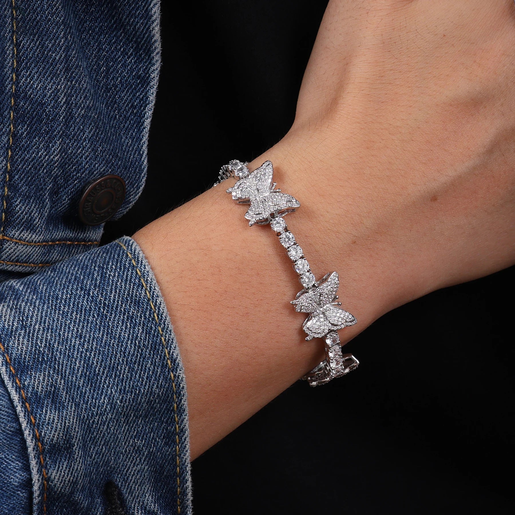 Elegant Women's 16mm Tennis Chain Iced Out Brass 5A+ Zircon Sparkling Butterfly Gold Plated Fine Jewelry