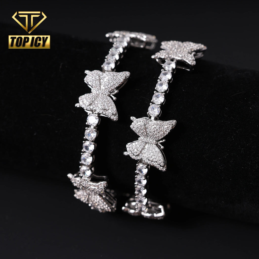 Elegant Women's 16mm Tennis Chain Iced Out Brass 5A+ Zircon Sparkling Butterfly Gold Plated Fine Jewelry