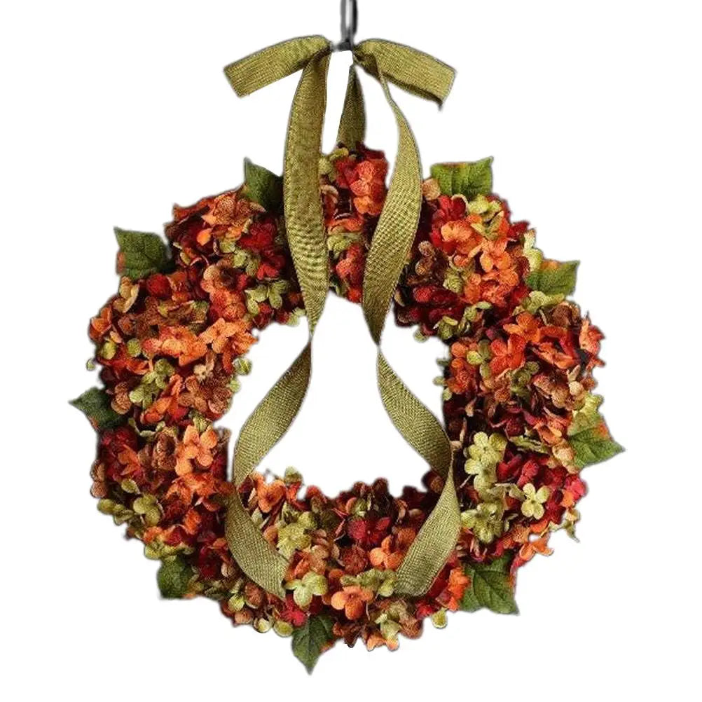 Couronne d’automne – Décoration florale Thanksgiving avec hortensias et ruban