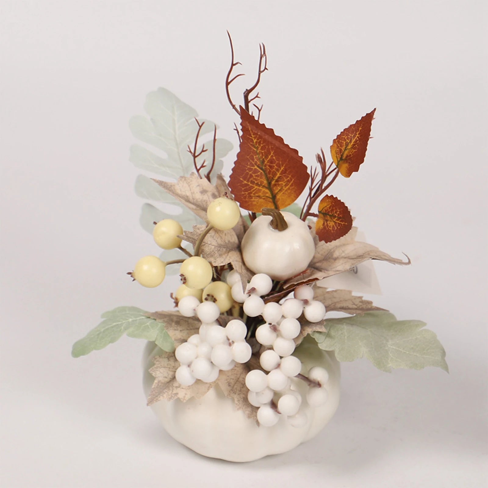 Autumn Table Centerpiece – Artificial Pumpkins & Maple Berries”