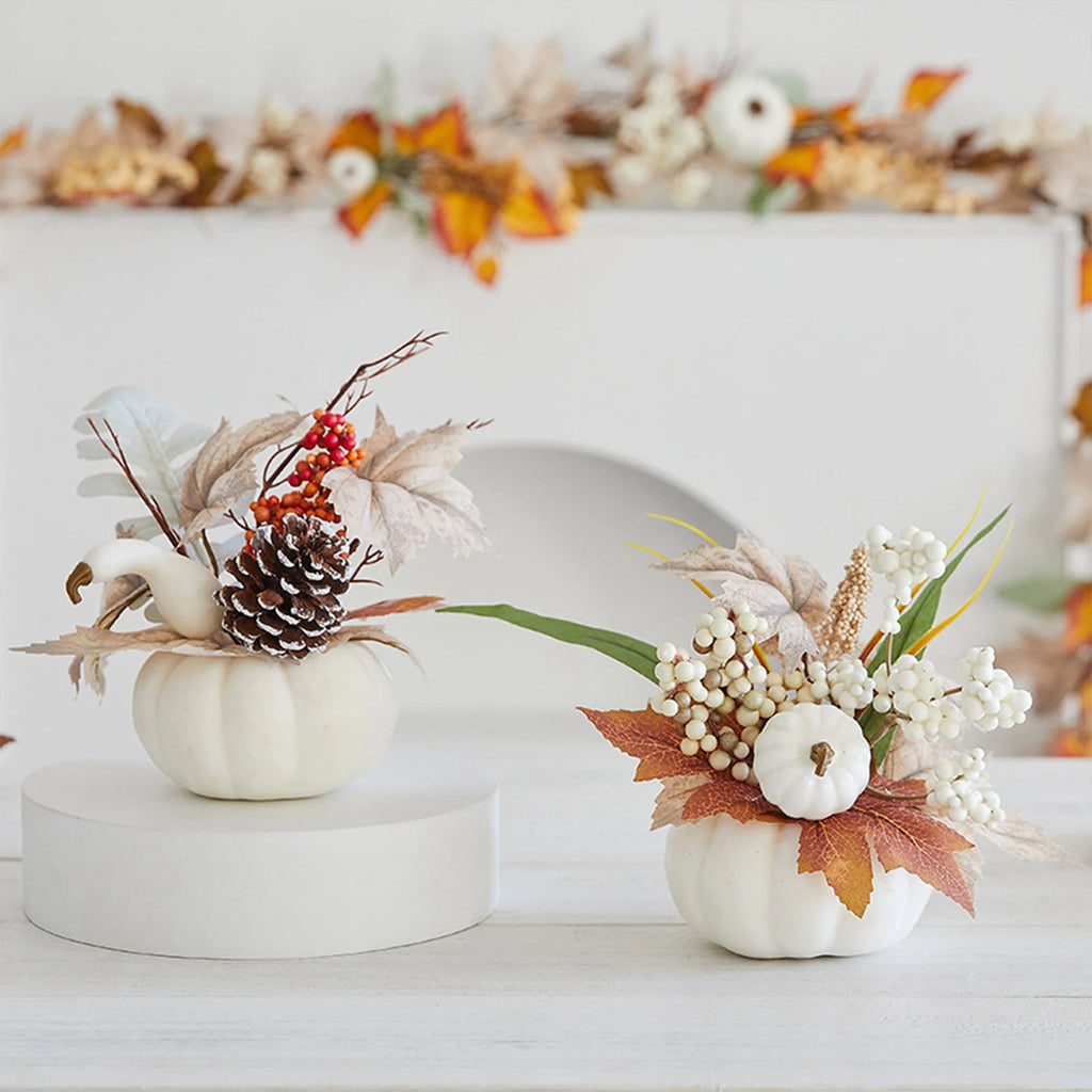 Autumn Table Centerpiece – Artificial Pumpkins & Maple Berries”