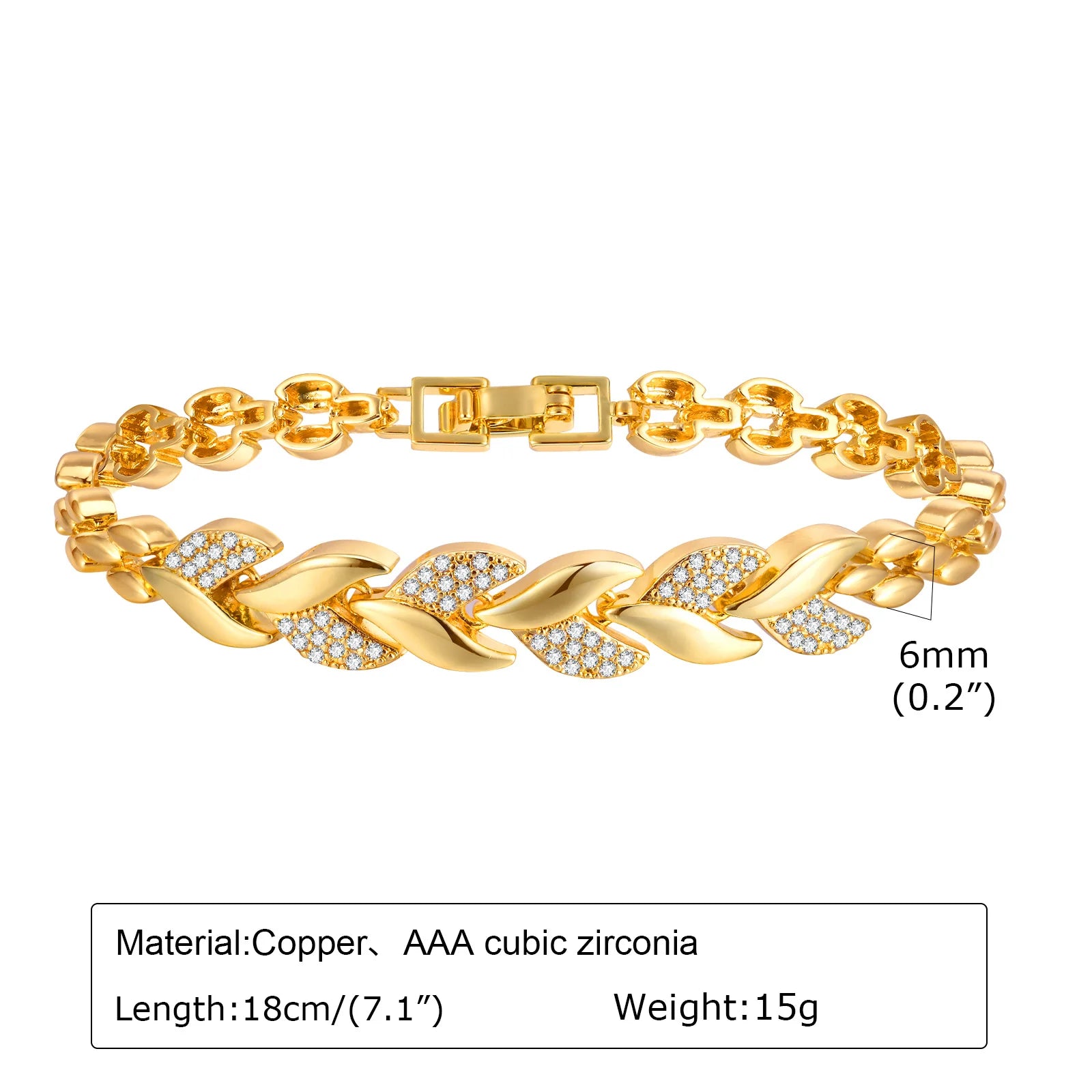 Paperclip Chain Bracelet 14K Gold Plated Cubic Zirconia Watch Strap Chunky Link Adjustable Stackable Jewelry For Women Girl Gift